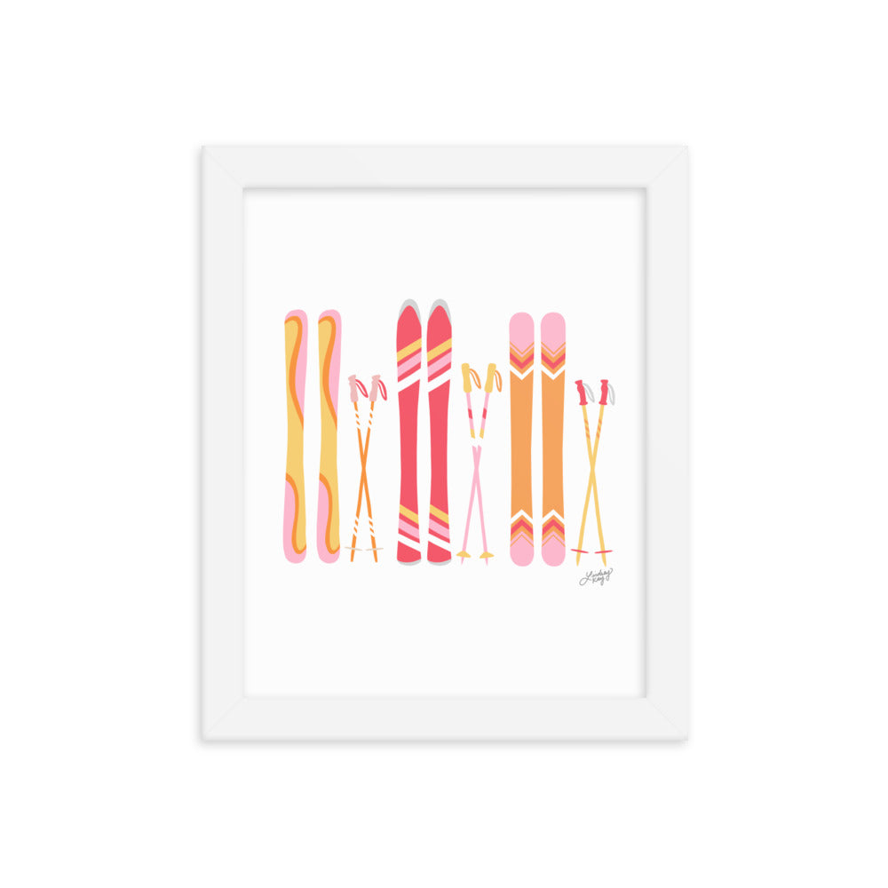 Ilustración de esquí (paleta cálida) - Lámina enmarcada
